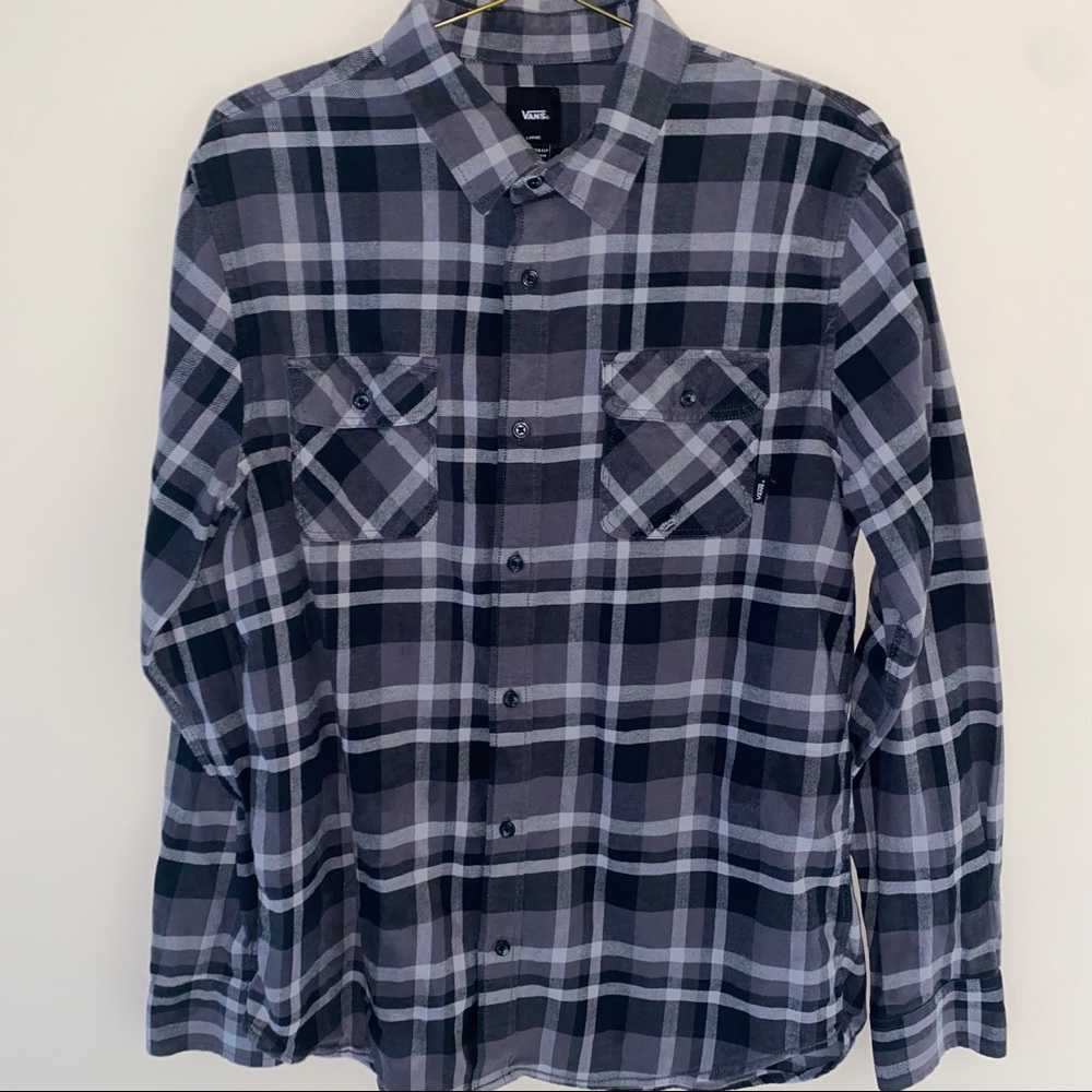Vans Gray White Black Flannel Size Large